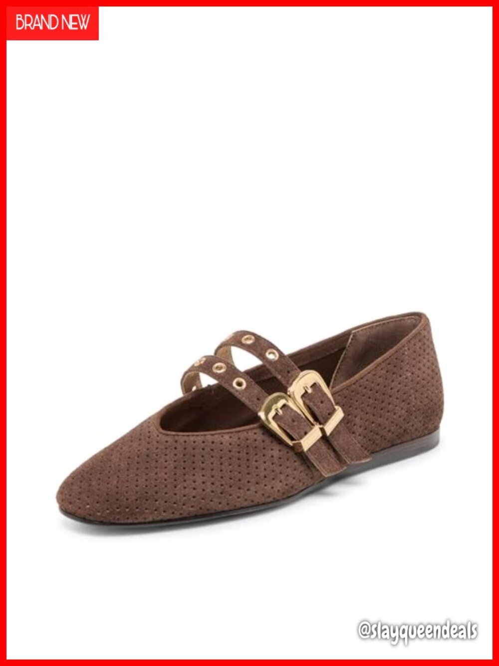 Perforated Suede Mary Jane Grommet Ballet Flats Buckle Strap